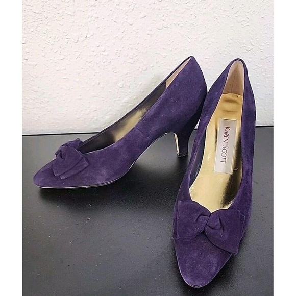 Karen Scott Women's Purple Pointed Toe With Bow Purple suede leather Heels - Picture 1 of 8